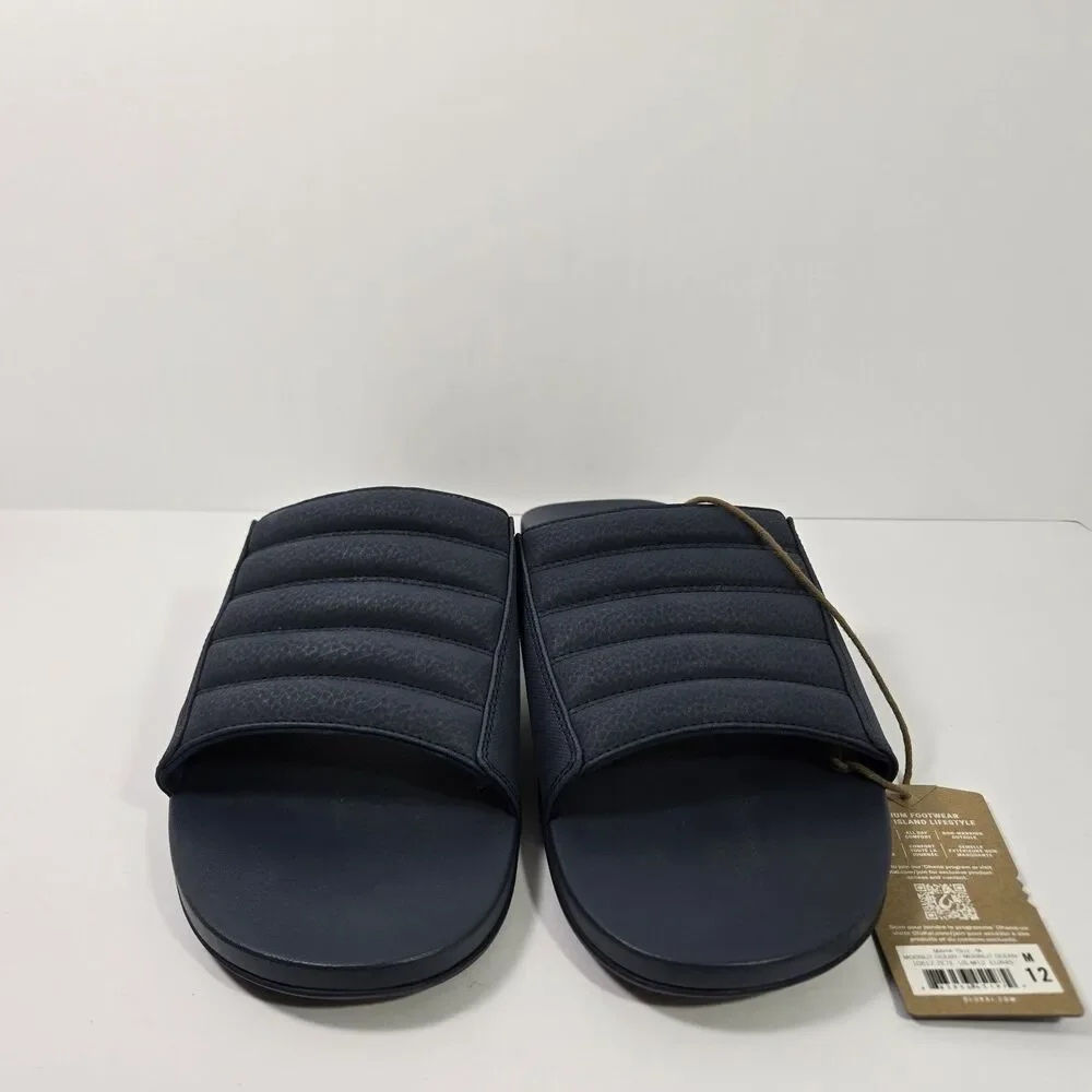 NEW OluKai Maha Olu Slides Sandals Navy Blue Moonlit Ocean Mens 12